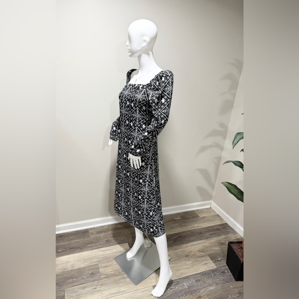 Hyacinth House Sabrina Midi Dress S Black White Square Neck Puff Sleeve NWT - Picture 14 of 16